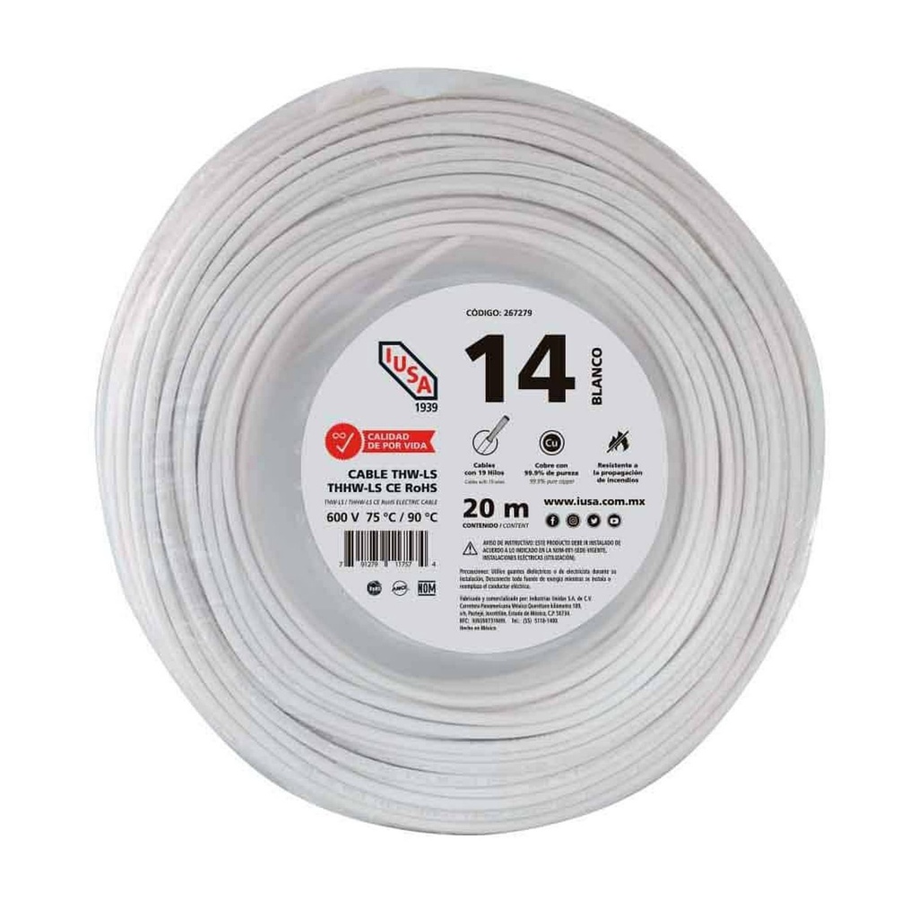 Cable De Cobre #14, Blanco, Por Metro, IUSA [397451]