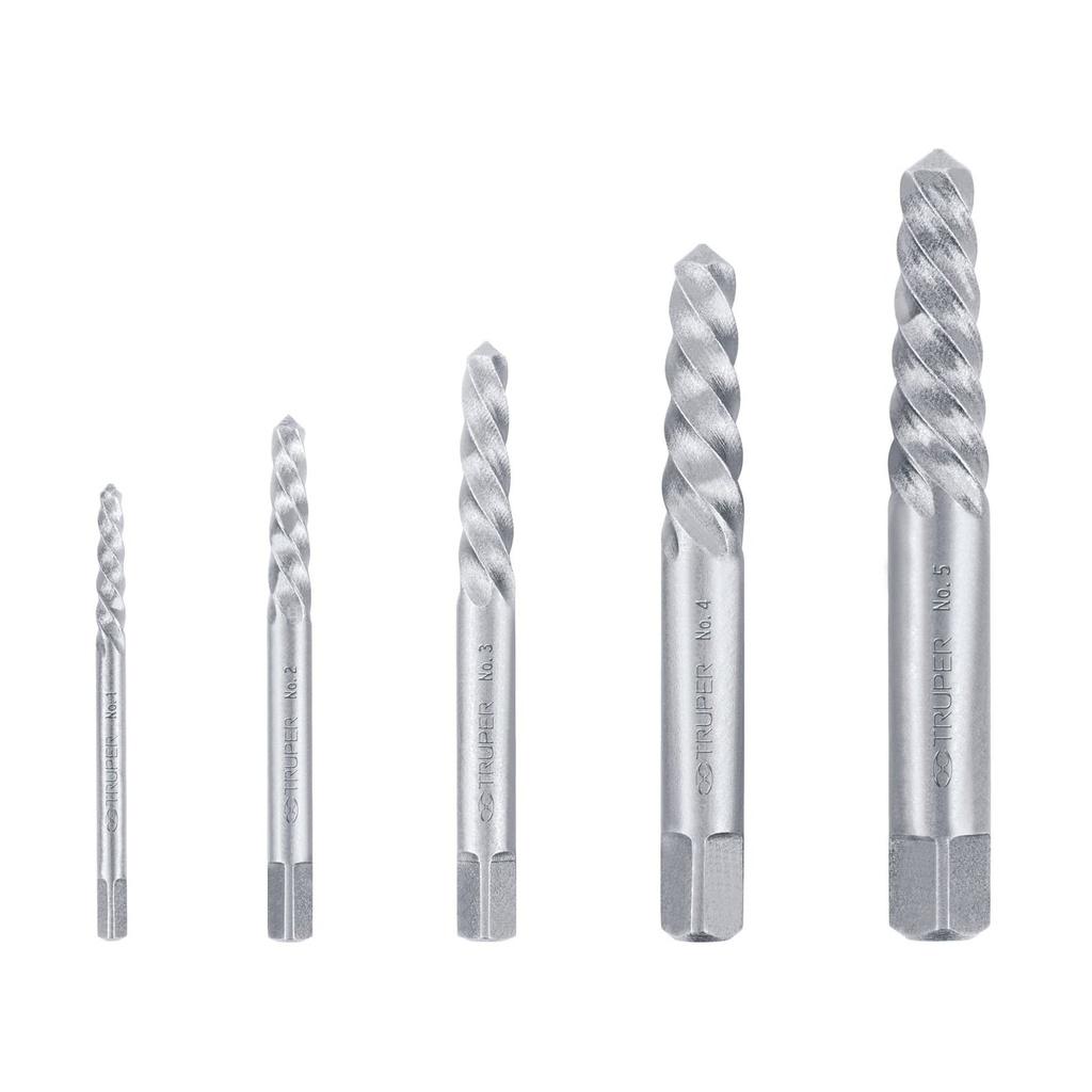 Juego Con 5 Extractores De Tornillos, De 1/8 a 3/4", Truper [14512]