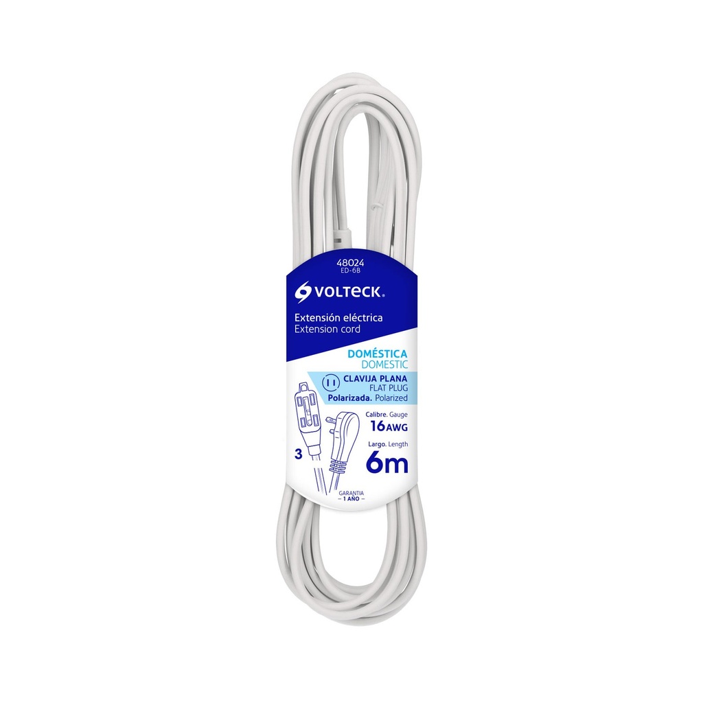 Extensión Eléctrica Doméstica De 6 m, Blanca, Volteck [48024]