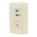 Contacto Duplex + 2 puertos USB, Color Marfil, Línea Italiana, Volteck [48064]