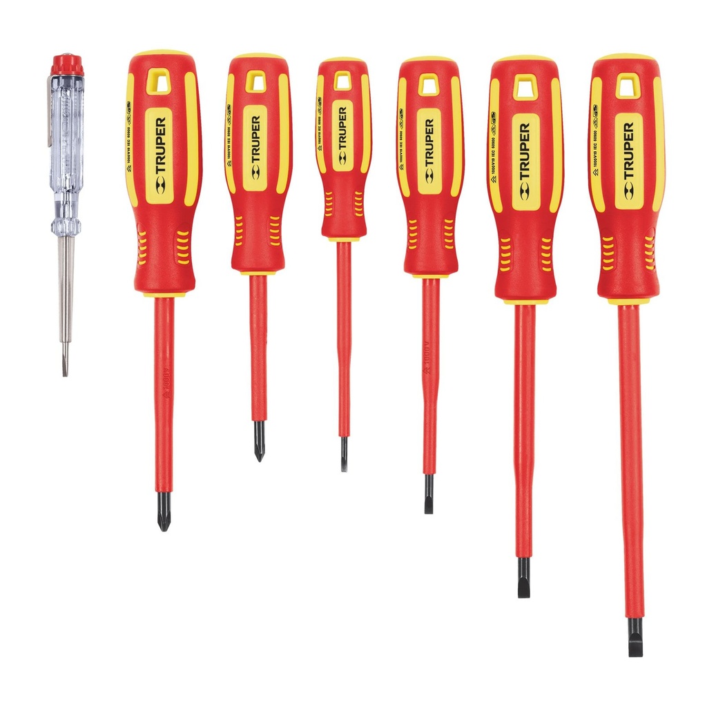 🔴Juego 6 Desarmadores Dielectricos Y 1 Probador De Corrriente, 1000 V, Truper [14196]