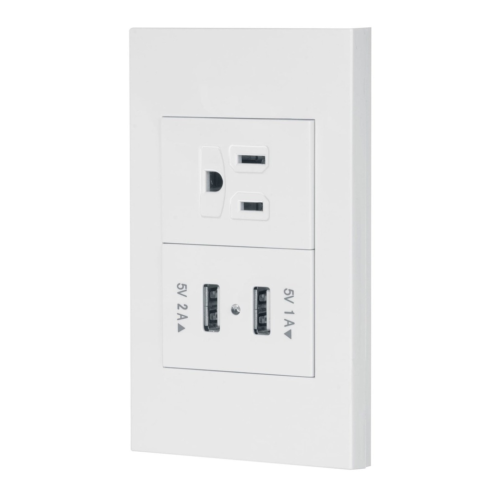 Placa Armada 1 Contacto, 2 Puertos USB, 1.5 Modulos, Linea Española, Blanco, Volteck [45603]