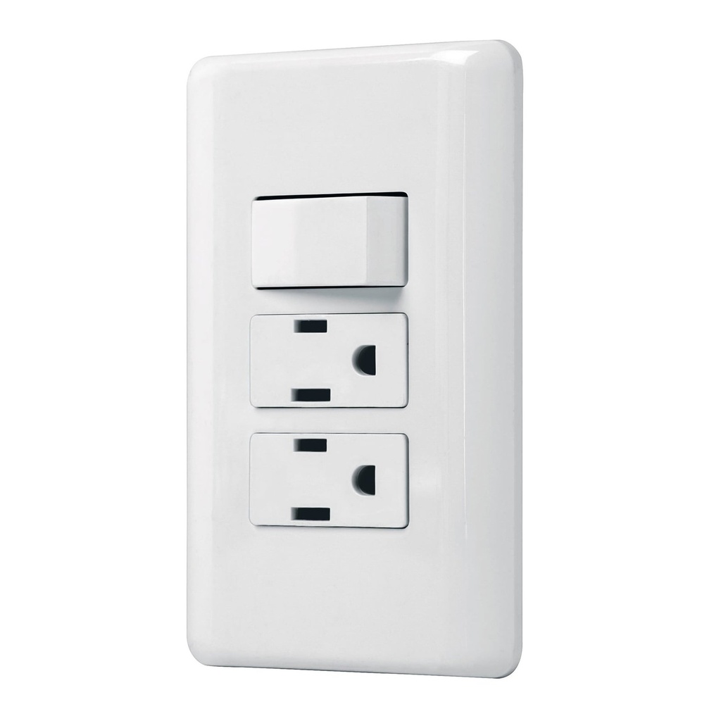 Placa Con Interruptor Sencillo Y 2 Contactos, Color Blanco, Volteck Basic [25079]