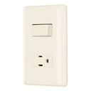 Placa Con Interruptor Y Contacto Aterrizado, Color Marfil, Volteck Basic [26634]