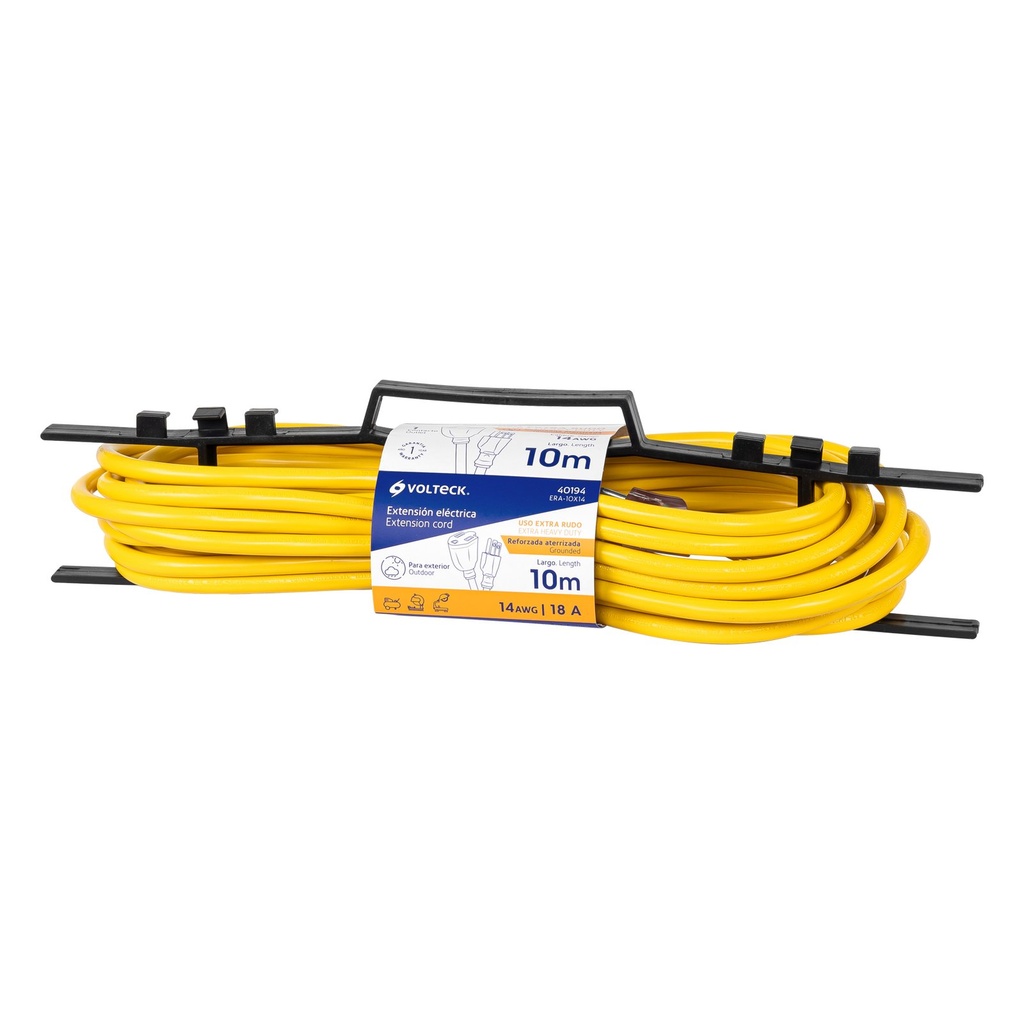 Extensión Reforzada Aterrizada, 10 m Calibre 3 x 14, Volteck [40194]