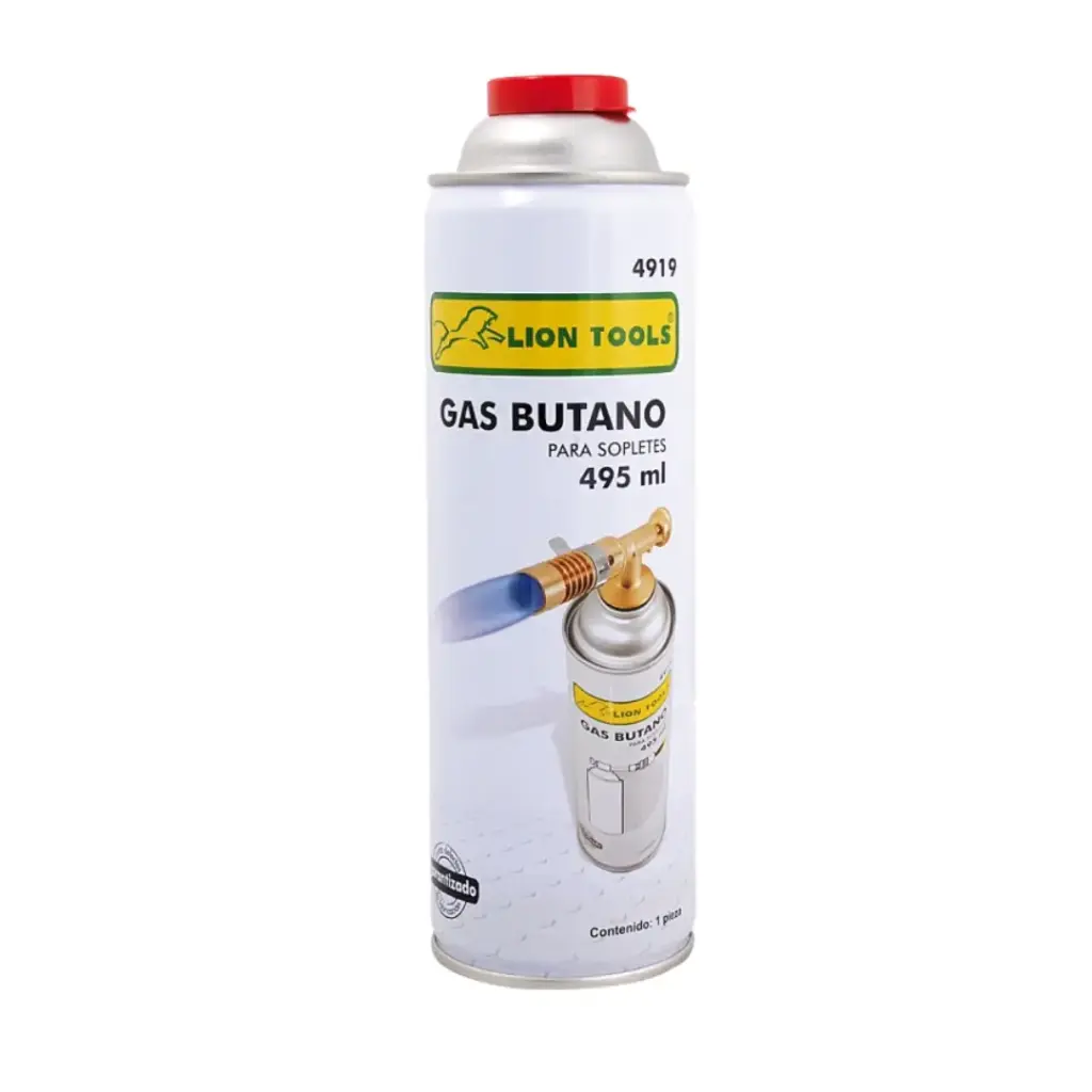 Lata De Gas Butano, Válvula Roscada, 495 ml, Lion Tools [L4919]