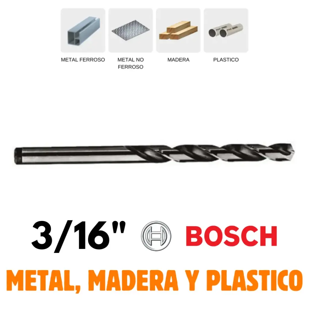 Broca 3/16" HSS-G, Por Pieza, Metal, Madera o Plástico, Alta Velocidad, Bosch [2608585444]