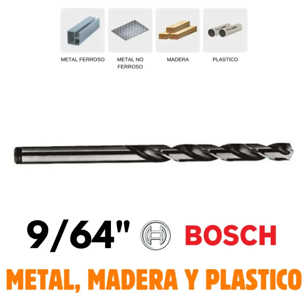 Broca 9/64" HSS-G, Por Pieza, Metal, Madera o Plástico, Alta Velocidad, Bosch [2608585441]