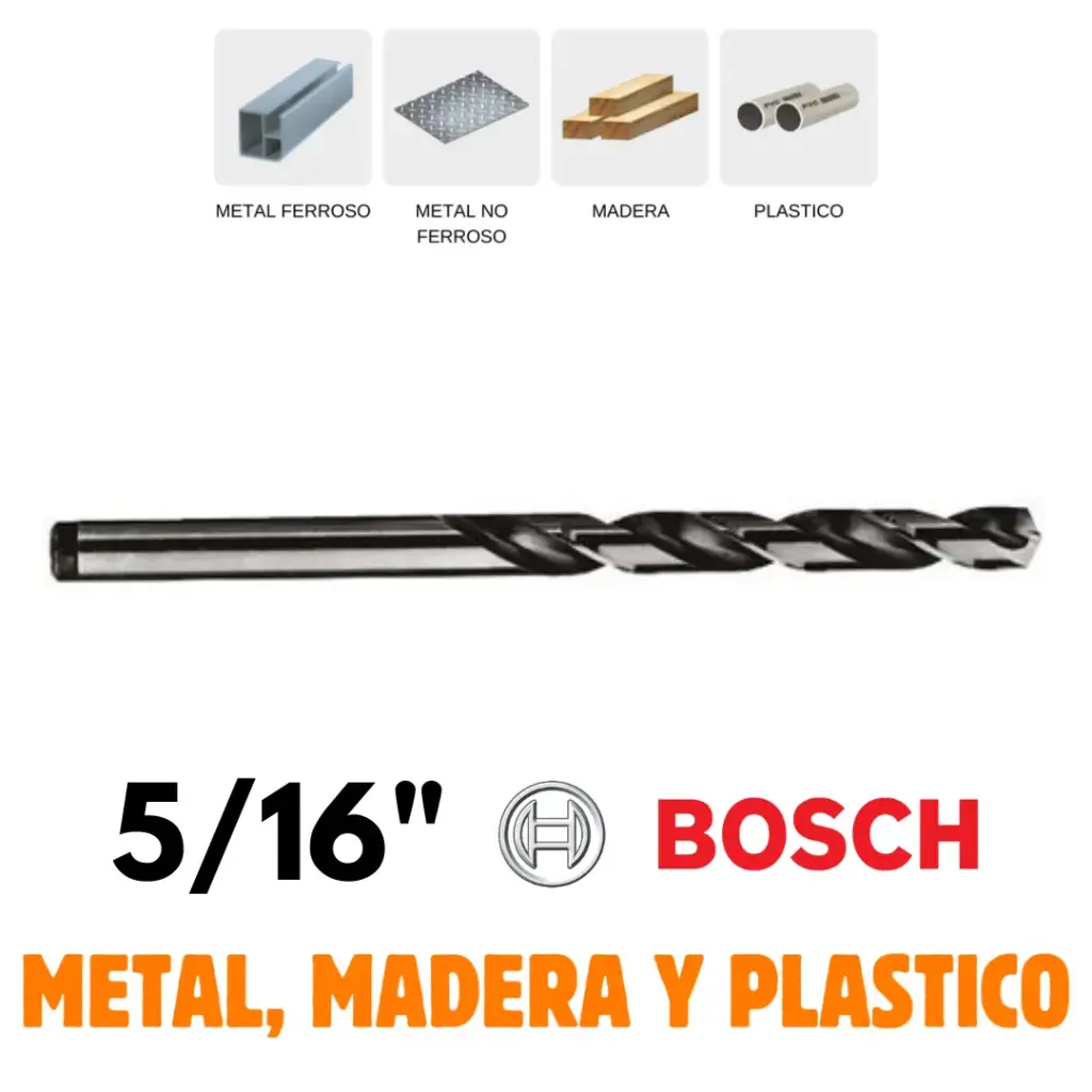 Broca 5/16" HSS-G, Por Pieza, Metal, Madera o Plástico, Alta Velocidad, Bosch [2608585452]