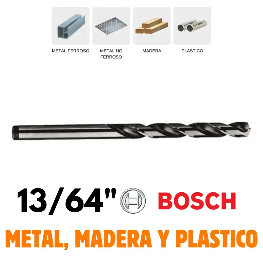 Broca 13/64" HSS-G, Por Pieza, Metal, Madera o Plástico, Alta Velocidad, Bosch [2608585445]