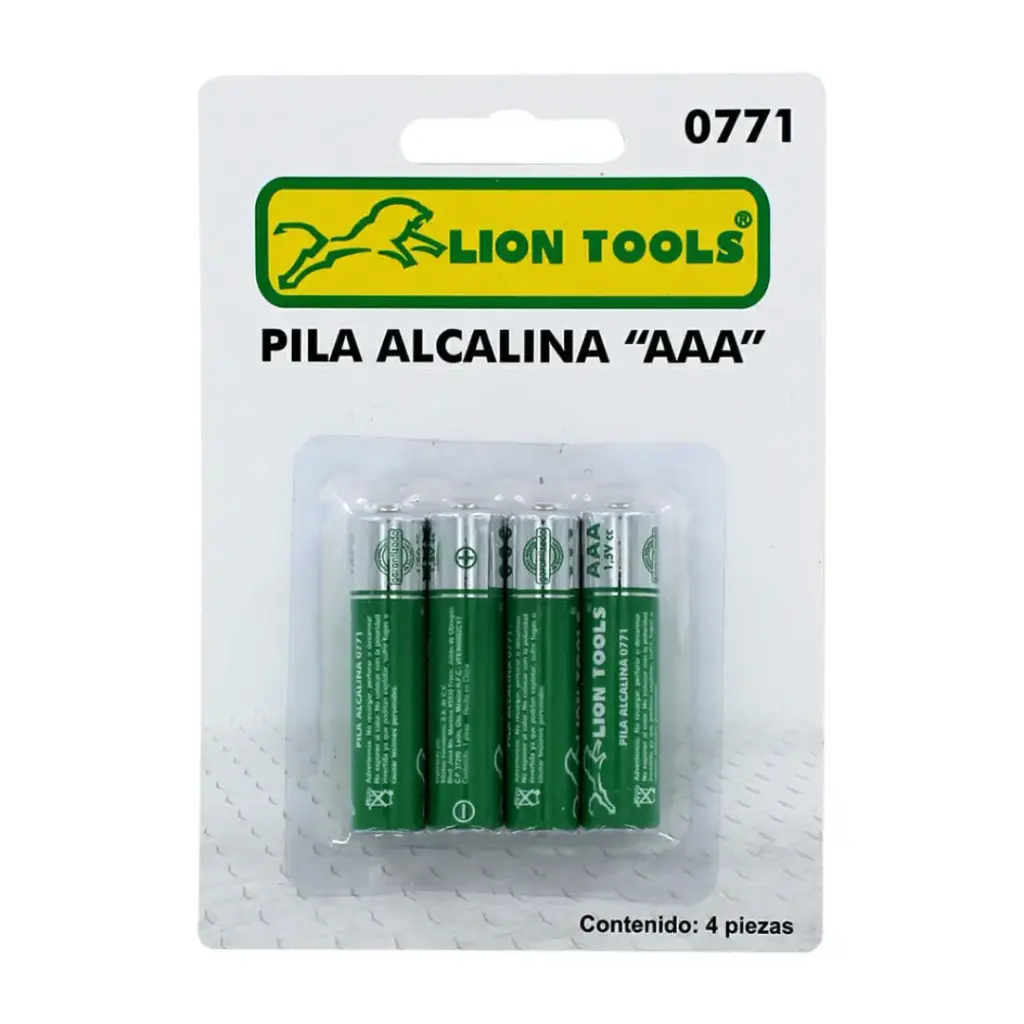 Pilas Alcalinas AAA, 4 Piezas, Lion Tools [L0771]