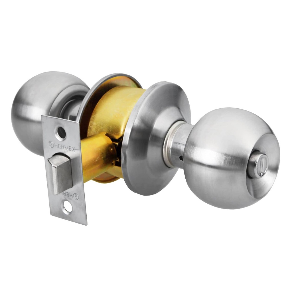 Cerradura Pomo Para Baño, Tipo Esfera, Acero Inoxidable, Lion Tools [L2514]