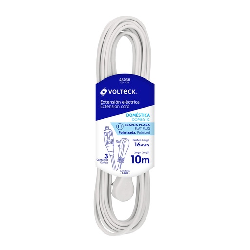 [48036] Extensión Eléctrica Doméstica De 10 m, Blanca, Volteck [48036]