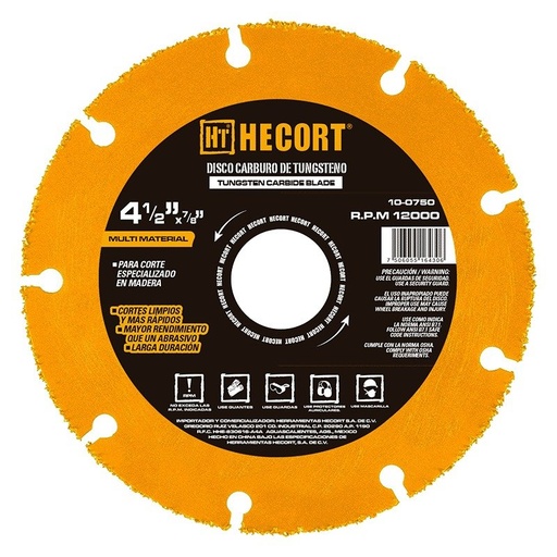 [100750] Disco 4 1/2" Multimaterial De Carburo De Tugsteno Para Esmeril, Hecort [100750]