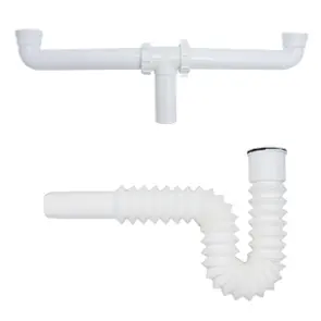 [SADOF24] Céspol Doble Para Fregadero, Con Corrugado 55 Cm, Sin Contra, 1 1/2" De PVC, CNX [SADOF24]