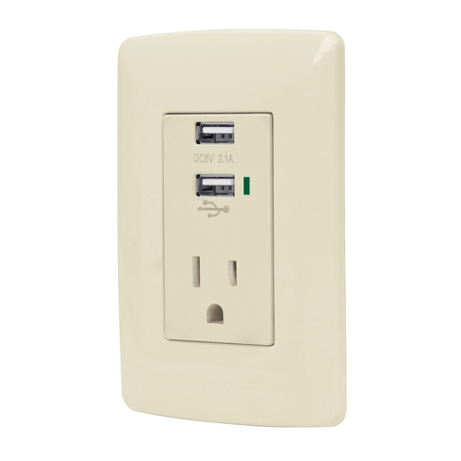 [48064] Contacto Duplex + 2 puertos USB, Color Marfil, Línea Italiana, Volteck [48064]