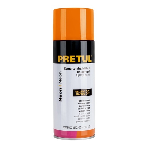[27005] Esmalte En Aerosol, Naranja Neón Flourecente, 400 ml, Pretul [27005]