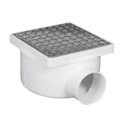 [2608] Cespol Bote Compacto Cuadrado PVC, Rejilla Acero Inoxidable, 1 Salida De 2″, Fleximatic [2608]