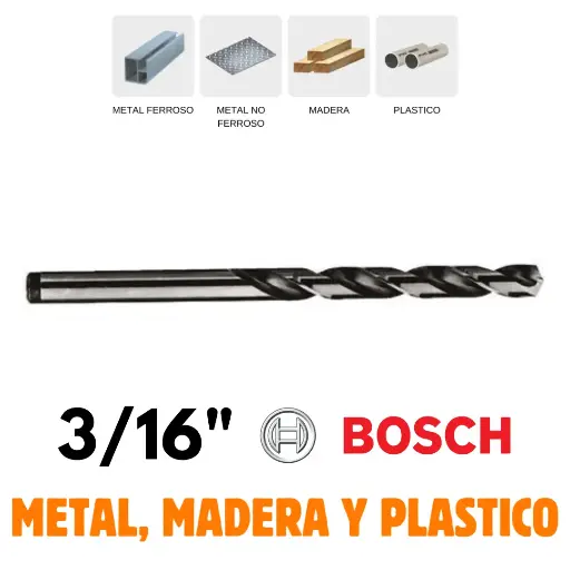 [2608585444] Broca 3/16" HSS-G, Por Pieza, Metal, Madera o Plástico, Alta Velocidad, Bosch [2608585444]