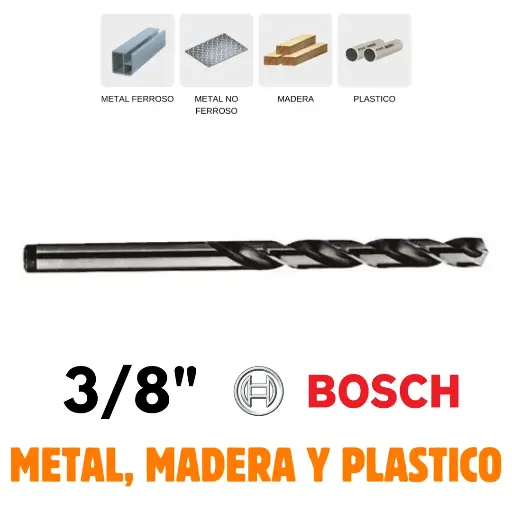 [2608585456] Broca 3/8" HSS-G, Por Pieza, Metal, Madera o Plástico, Alta Velocidad, Bosch [2608585456]