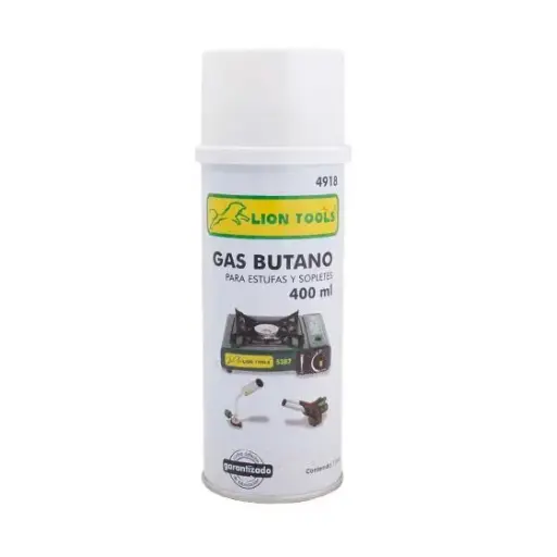 [L4918] Lata De Gas Butano, Válvula 1/4 Vuelta, 400 ml, Lion Tools [L4918]