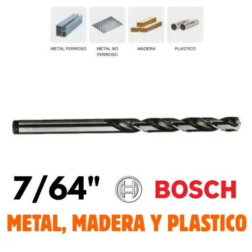 [2608585439] Broca 7/64" HSS-G, Por Pieza, Metal, Madera o Plástico, Alta Velocidad, Bosch [2608585439]