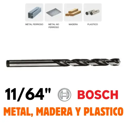 [2608585443] Broca 11/64" HSS-G, Por Pieza, Metal, Madera o Plástico, Alta Velocidad, Bosch [2608585443]